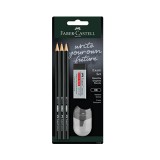 Set 3 creioane Faber-Castell 1111 - HB, cu radiera si ascutitoare - RESIGILAT
