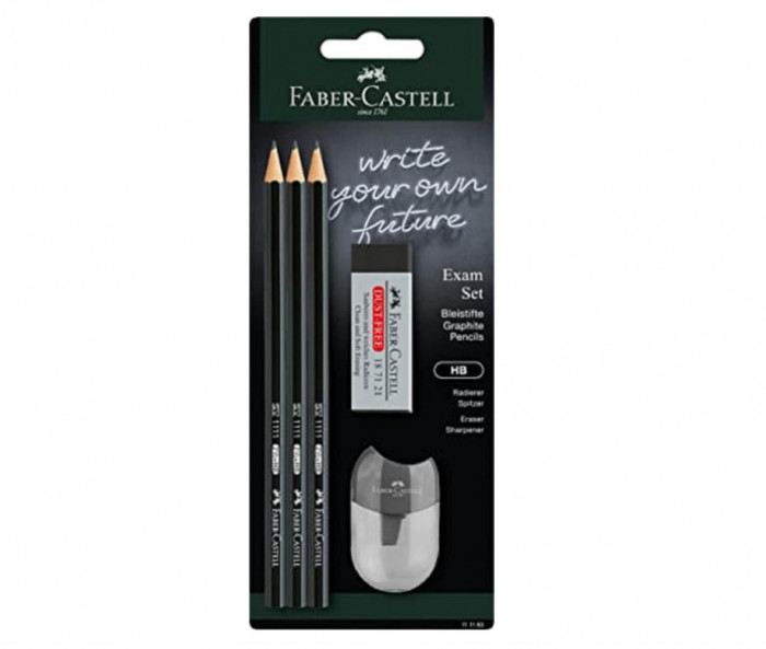 Set 3 creioane Faber-Castell 1111 - HB, cu radiera si ascutitoare - RESIGILAT