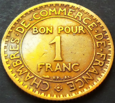 Moneda istorica BUN PENTRU 1 FRANC - FRANTA, anul 1922 *cod 1357 B foto