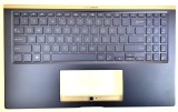 Carcasa superioara cu tastatura palmrest Laptop, Asus, ZenBook 15 UX534, UX534FT, UX534FA, UX534FAC, 90NB0NK1-R31UI0, iluminata, albastra, layout us