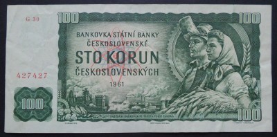 Bancnota 100 KORUN / COROANE - RS CEHOSLOVACIA, anul 1961 * Cod 23 foto