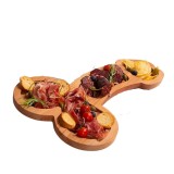 Platou de servire aperitive, forma trasnita, P...arada de specialitati, cu 3 compartimente, lemn, 43X26.5 cm, Oem