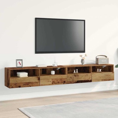 vidaXL Dulapuri TV de perete, 2 buc., lemn vechi, 100x30x30 cm, lemn foto