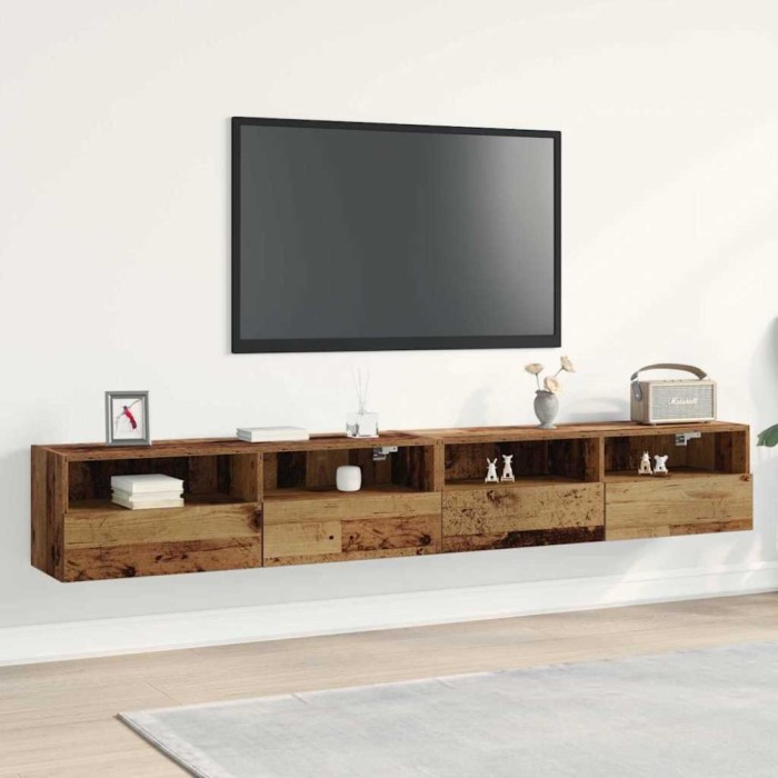 vidaXL Dulapuri TV de perete, 2 buc., lemn vechi, 100x30x30 cm, lemn