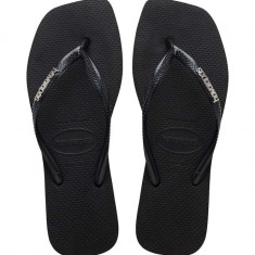 Havaianas slapi SQUARE LOGO METALLIC femei, culoarea negru, cu toc plat, 4148257.2976