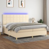 Cumpara ieftin Pat cu arcuri, saltea și LED, crem, 200x200 cm, textil