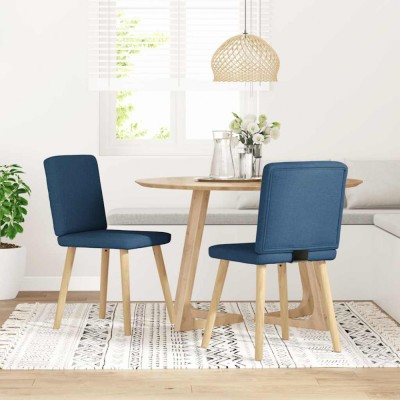 vidaXL Scaune de bucătărie, 2 buc., albastru, textil foto