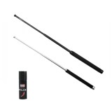 Cumpara ieftin Set doua bastoane telescopice pliabile si spray paralizant chili, DEPOX&reg;, 64 cm/ 51 cm/ 60 ml, maner antiderapant, negru/argintiu