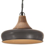 Lampă suspendată industrială, gri, 26 cm, fier&amp;lemn masiv, E27