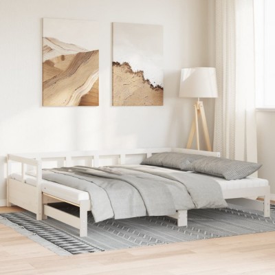 Gossi pat zi cu extensie si saltele, alb, 80x200 cm, lemn masiv pin foto