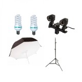 Kit lumina continua cu 2 becuri si umbrela tip softbox reflexie spate 92cm, Generic