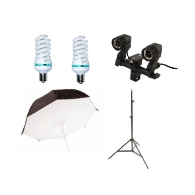 Kit lumina continua cu 2 becuri si umbrela tip softbox reflexie spate 92cm foto