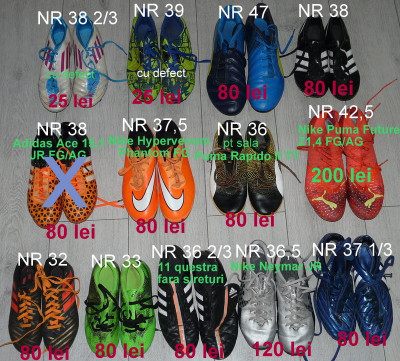 Adidas,Nike ghete cu crampoane fotbal nr 32,34,36,37,38,39,47,pret pe poza foto