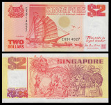 SINGAPORE █ bancnota █ 2 Dollars █ 1990 █ P-27 █ UNC