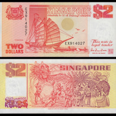 SINGAPORE █ bancnota █ 2 Dollars █ 1990 █ P-27 █ UNC