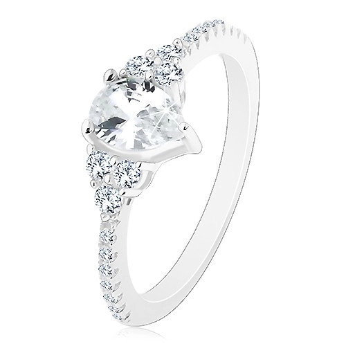 Inel de logodnă din argint 925 - margini crestate cu zirconii, lacrimă lucioasă, transparentă - Marime inel: 50
