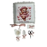 Cumpara ieftin Tavita Turta cu 6 Piese - Ursulet si Inimioare - TPT61 Alb cu Roz Pudra