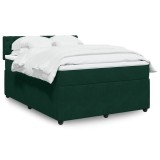 vidaXL Pat box spring cu saltea, verde &icirc;nchis, 140x190 cm, catifea 3290043