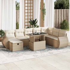 vidaXL Set canapele de grădină, 9 piese, cu perne, bej, poliratan