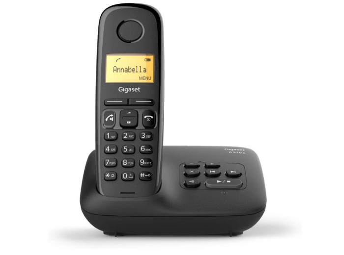 DECT fara fir Gigaset A270A Extensie telefon, cu robot telefonic, negru, versiunea italiana - SECOND