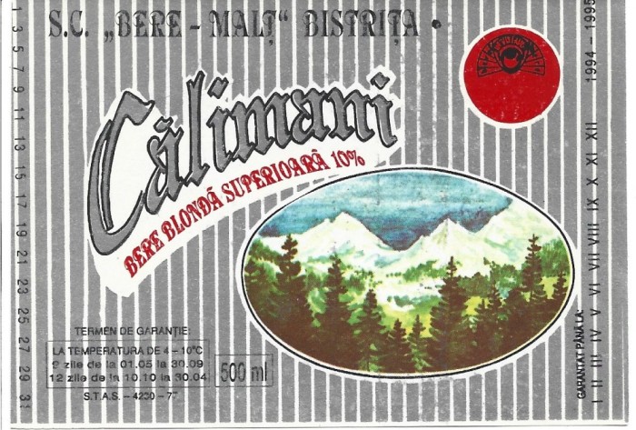 NI436 Etichetă bere blondă superioară Călimani, 1994-1995, SC Bere Malț Bistrița