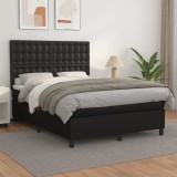 vidaXL Pat box spring cu saltea, negru, 140x190 cm, piele ecologică 3142839