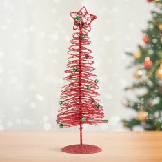 Bradut metalic, ornament de Craciun, 28 cm, Rosu