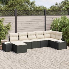vidaXL Set de canapele pentru grădină cu pernă 7 pcs Negru Rattan poli 3347147