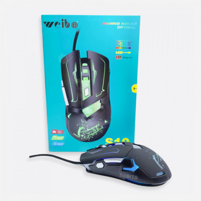 Mouse gaming cu fir, iluminare rgb, 3200 dpi, senzor optic, Weibo S10 foto