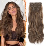Extensii de păr sintetice cu cleme, valuri libere, 20 inch, maro cu șuvițe blonde miere