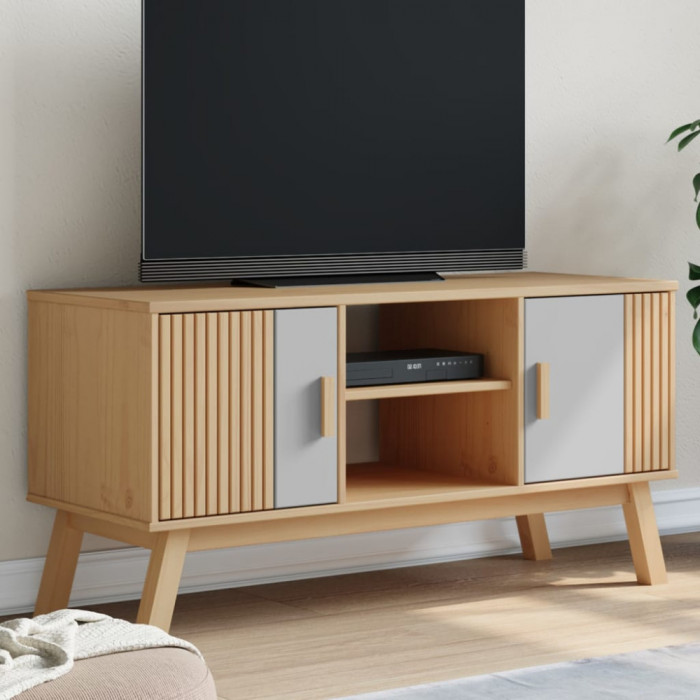 Dulap TV &bdquo;OLDEN&rdquo;, gri/maro, 114x43x57 cm, lemn masiv pin GartenMobel Dekor