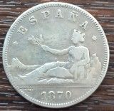 (A556) MONEDA DIN ARGINT SPANIA - 2 PESETAS 1870 DEM, 10 GRAME, PURITATE 835, Europa