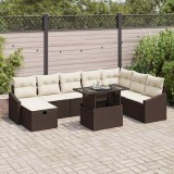 VidaXL Set de canapele pentru grădină cu pernă 9 pcs Maro Rattan poli