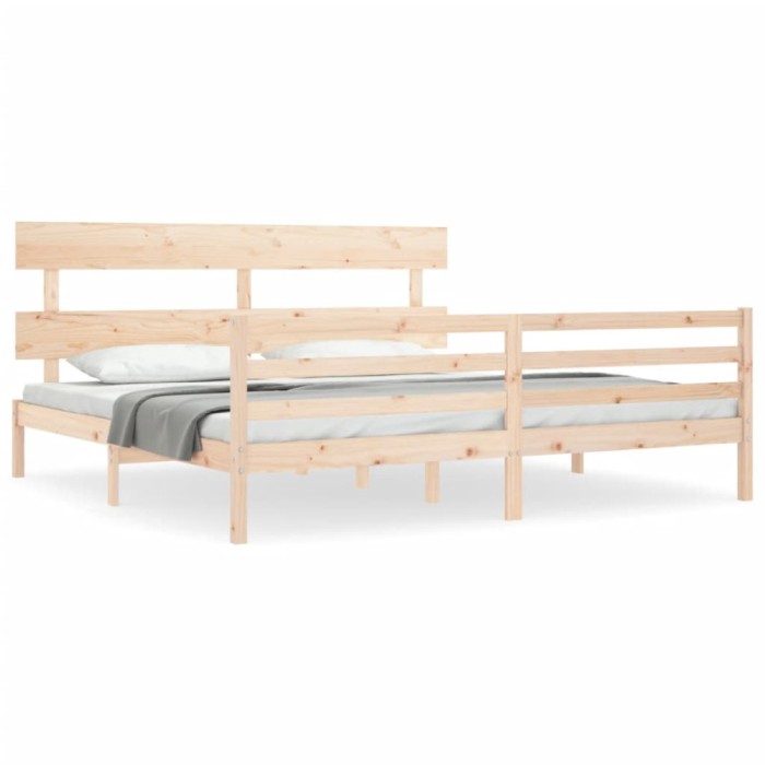 Cadru pat cu tablie 200x200 cm, lemn masiv de pin