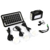 Sistem de iluminat solar GDPLUS, 3 becuri LED, unitate principala/baterie cu lanterna, USB, cablu de incarcare