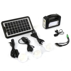Sistem de iluminat solar GDPLUS, 3 becuri LED, unitate principala/baterie cu lanterna, USB, cablu de incarcare