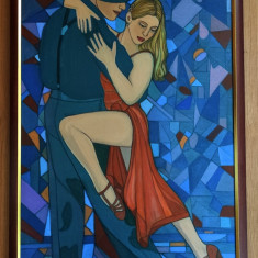 Tablou pictat manual Dansatori de tango, dimensiune 50x80 cm