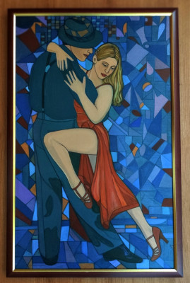 Tablou pictat manual Dansatori de tango, dimensiune 50x80 cm foto