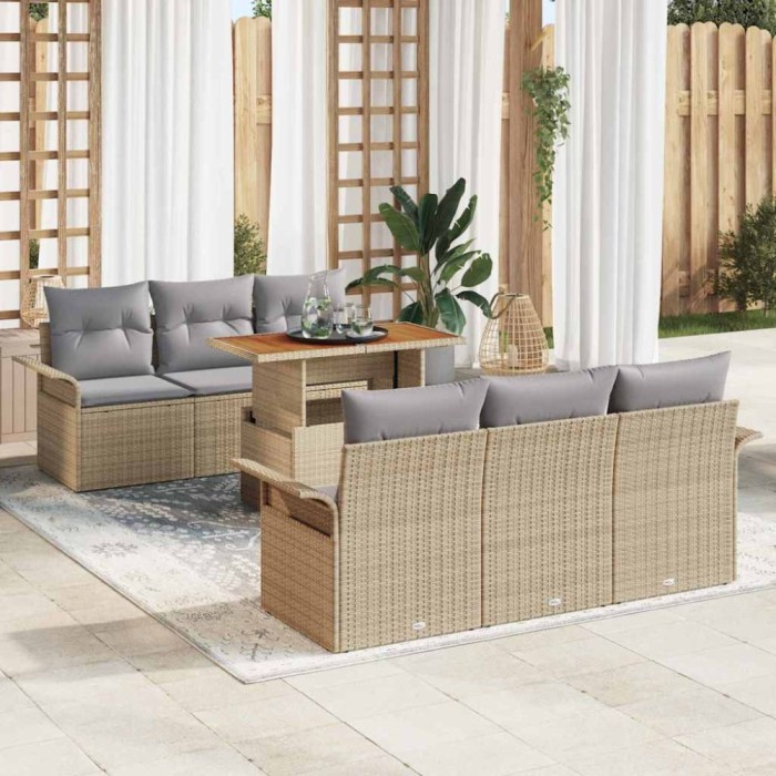 vidaXL Set de canapele pentru grădină 7 pcs bej și gri deschis