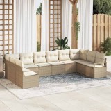 vidaXL Set de canapele de grădină , 10 piese, cu perne bej din rattan și poliester
