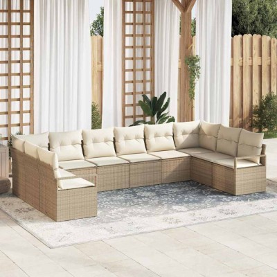 vidaXL Set de canapele pentru grădină 10 pcs Bej Rattan poli foto