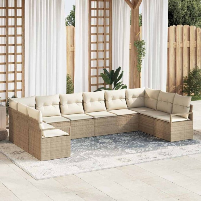 vidaXL Set de canapele pentru grădină 10 pcs Bej Rattan poli