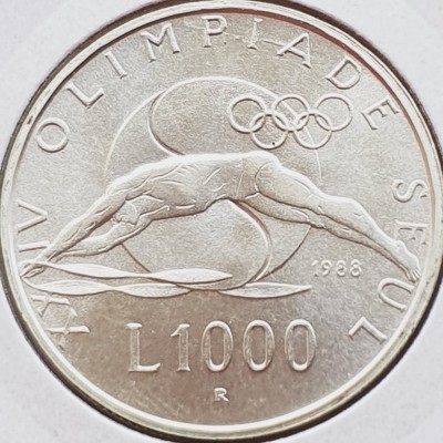 703 San Marino 1000 Lire 1988 Winter Olympics km 217 argint foto
