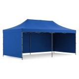 Cort pavilion de gradina 3x6 m, pliabil, impermeabil, cu 3 pereti, albastru