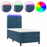 Cumpara ieftin Pat continental cu saltea&amp;LED albastru inchis 80x200 cm catifea
