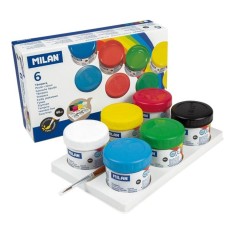 Set 6 Vopsele Tempera MILAN, 40 ml/tub, 6 Culori, cu Pensula, Tempera Lichida, Tempera Set, Set Culori Tempera, Set Vopsea Tempera, Vopsele Tempera, A foto