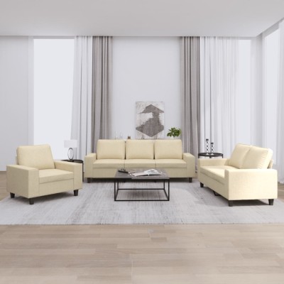 vidaXL Set de canapele, 3 piese, crem, material foto