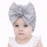 Caciulita gri tip turban cu funda din satin aplicata in fata (Marime