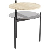 HOMCOM Măsuță laterală rotundă cu poliță deschisă din sticlă pentru spații mici, living, dormitor, 41,8 x 39,8 x 53,5 cm, stejar | Aosom Romania