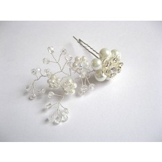 Accesoriu mireasa ac par nunta, perle sticla, cristale si sarma 20297